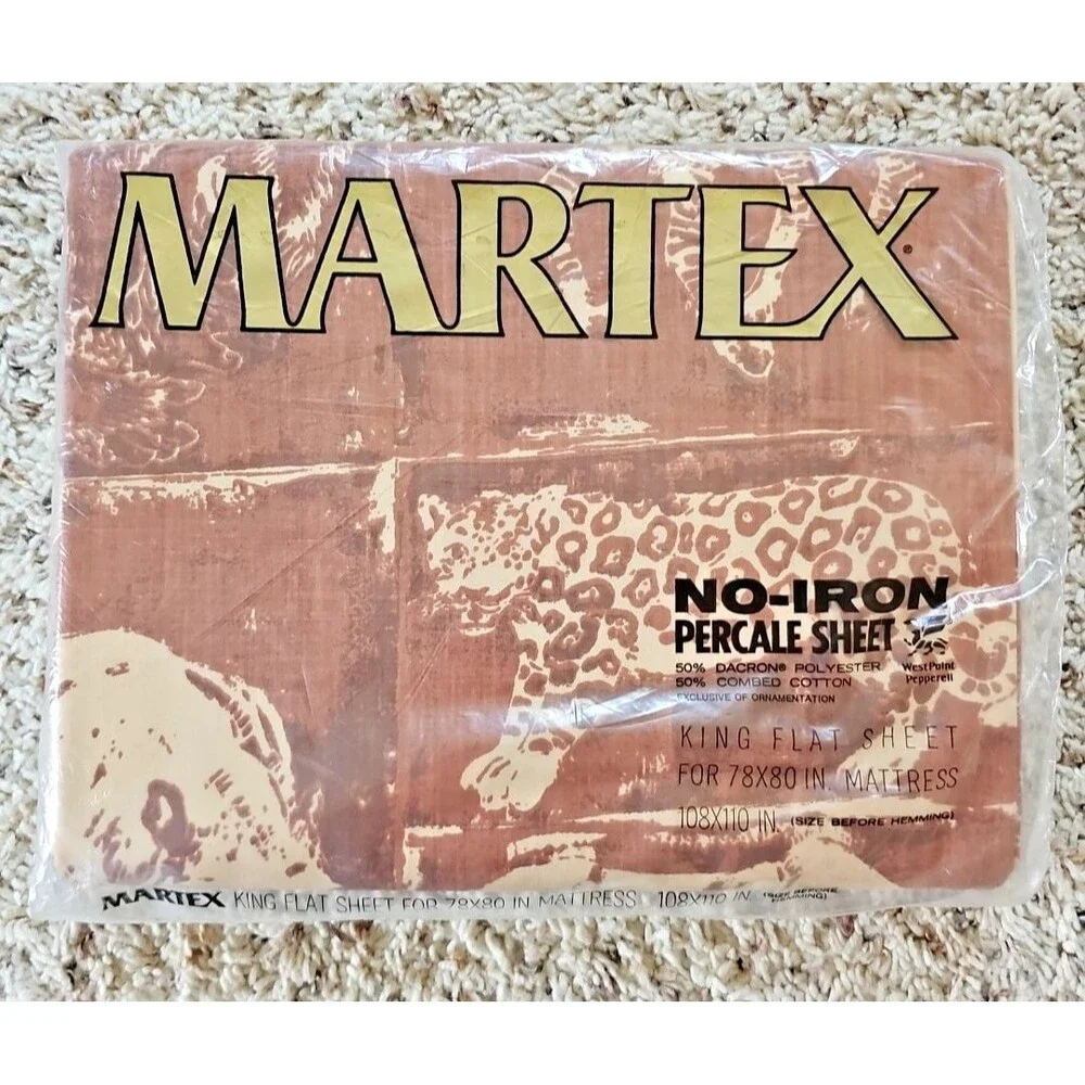 Martex Bedford Stuyvesant Bakuba Animals King Flat Sheet NEW 70s USA Safaricore